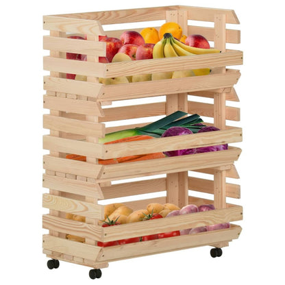 Vegetable Trolley 22.4"x11.8"x31.5" Solid Wood Pine