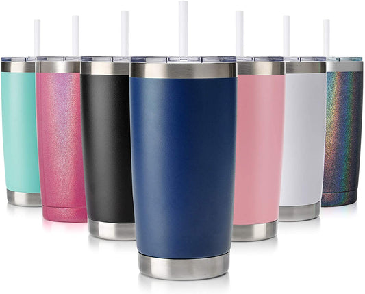 CIVAGO 20 oz Stainless Steel Vacuum Insulated Tumbler with Lid and Straw - Double Wall Powder Coated Travel Mug for Water and Coffee, Spill-Proof Design for Indoor and Outdoor Use (Navy Blue, Single Pack)