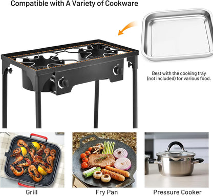 Giantex High-Pressure Outdoor Double Burner Stove - 150,000 BTU Portable Propane Grill for Camping & Picnics
