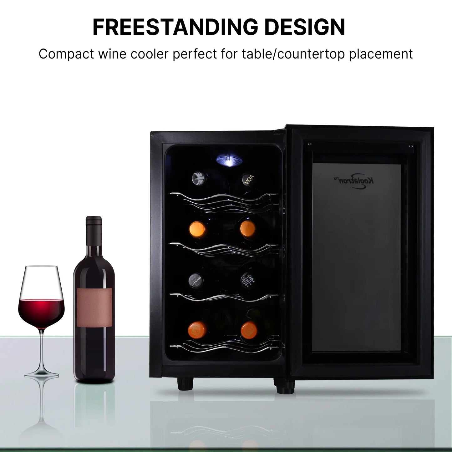 Koolatron 8-Bottle Thermoelectric Wine Cooler, 0.8 Cu Ft (23L), Freestanding Black Refrigerator for Red, White, and Sparkling Wines