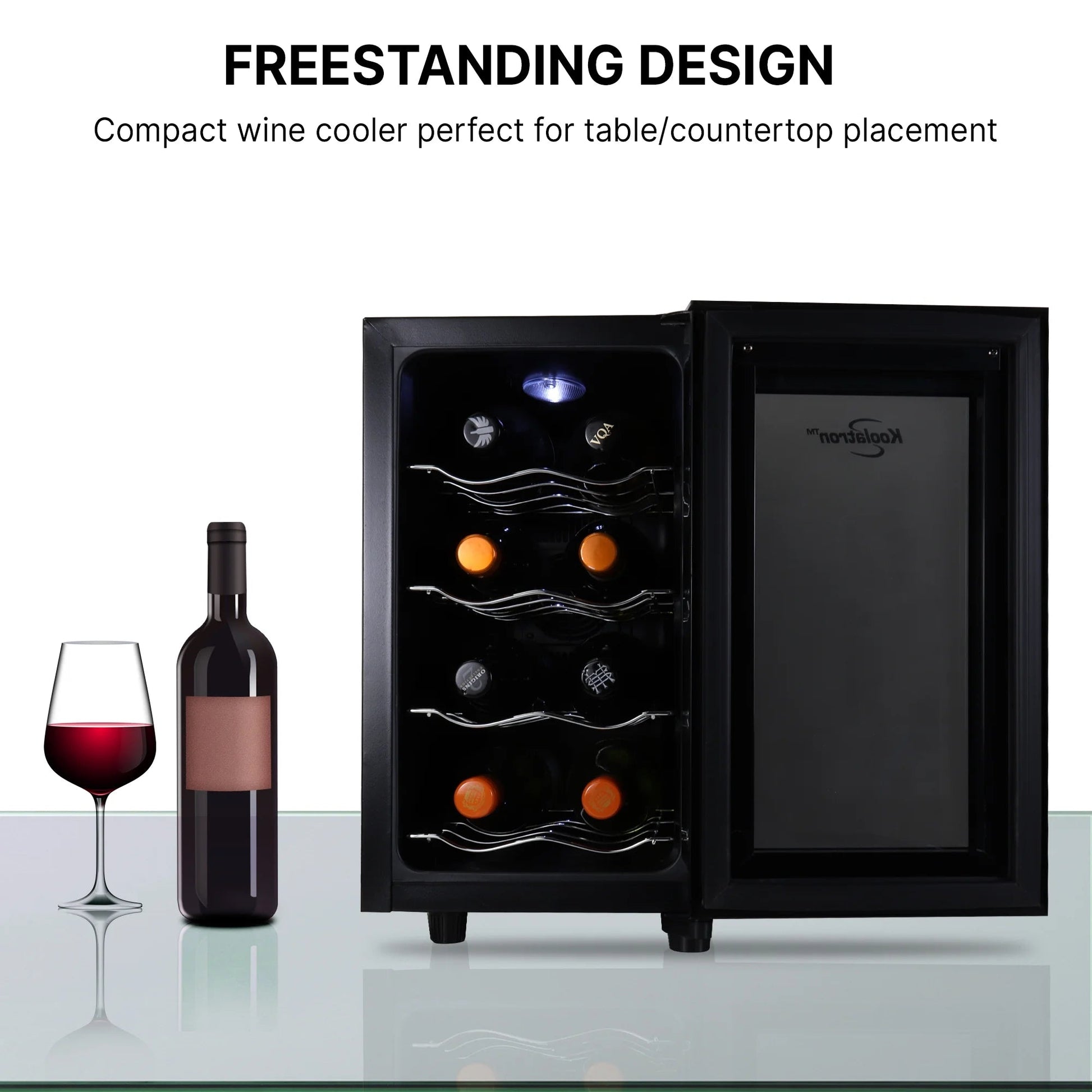 Koolatron 8-Bottle Thermoelectric Wine Cooler, 0.8 Cu Ft (23L), Freestanding Black Refrigerator for Red, White, and Sparkling Wines