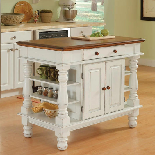 Homestyles Americana off White Wood Kitchen Island with Storage and Open Shelves