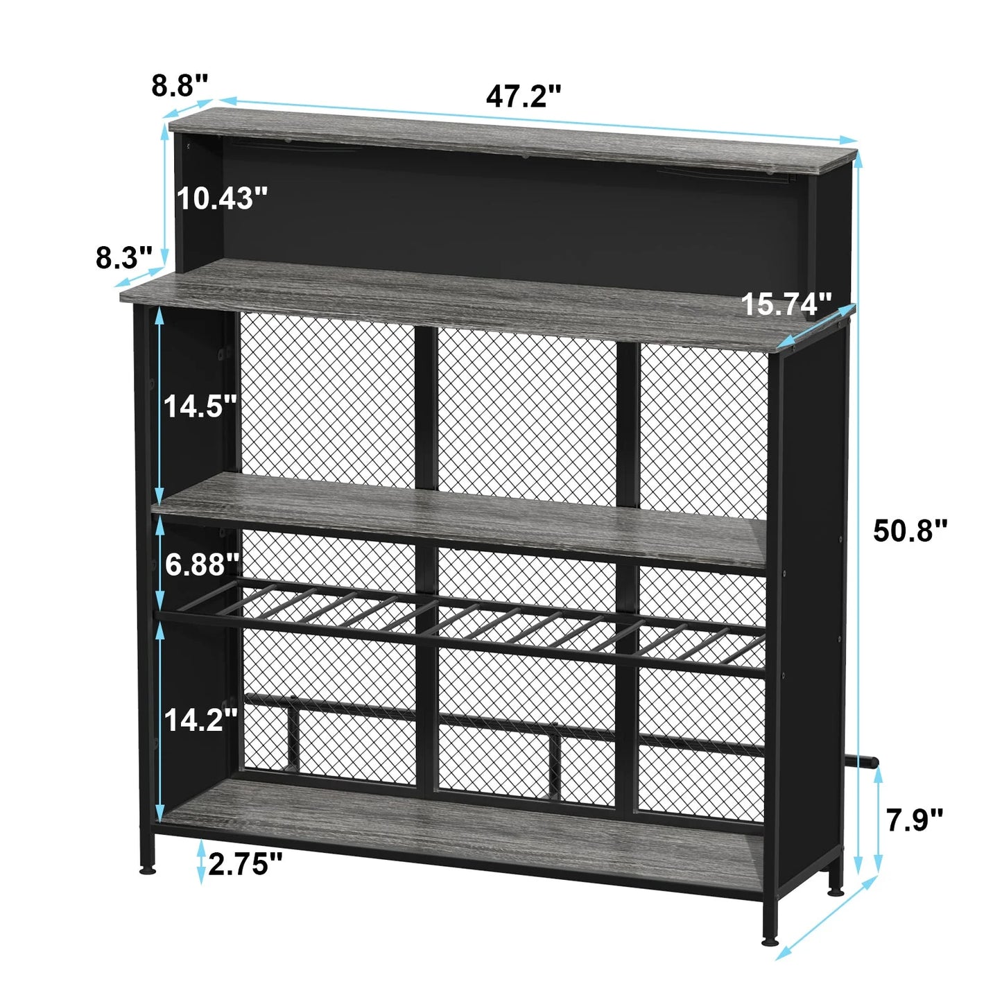 Stylish GDLF Mini Home Bar Cabinet with Storage & Footrest in Wood Gray