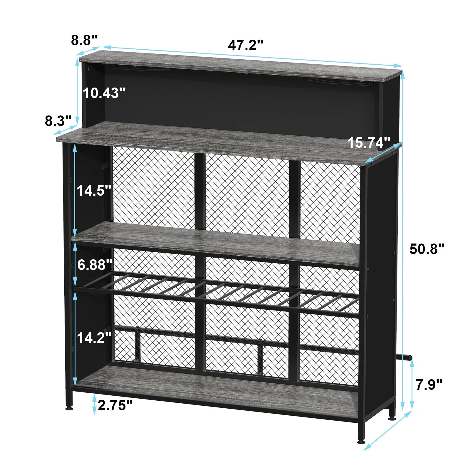Stylish GDLF Mini Home Bar Cabinet with Storage & Footrest in Wood Gray