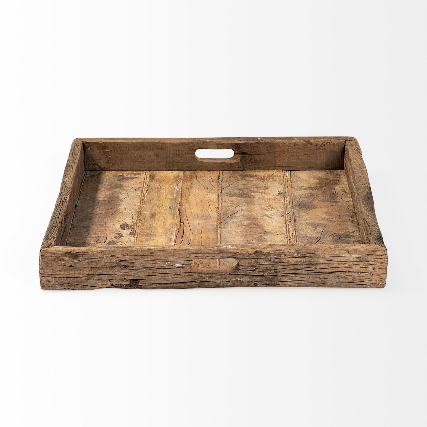 Set of Two Brown Wood Indoor Outdoor Tray With Handles