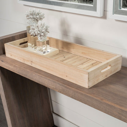Set Of 2 Natural Brown Wood With Grains And Knots Highlight Trays
