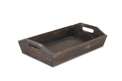 Dark Brown Finish Wood Serving Tray With Handles
