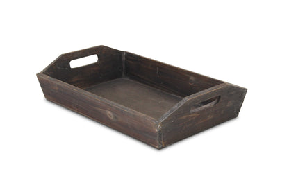 Dark Brown Finish Wood Serving Tray With Handles