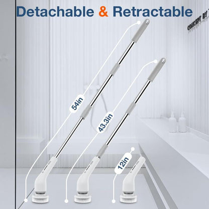 8-in-1 Electric Spin Bathroom Scrubber with Holder and Charger, Long Handle Cleaning Brush for Kitchen and Floor Maintenance