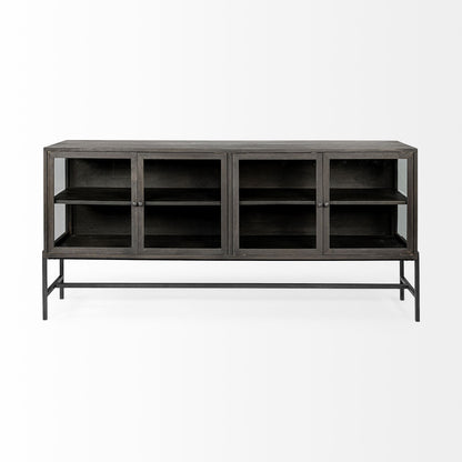 70" Black Solid Wood Sideboard with Four Glass Doors