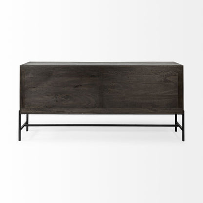 70" Black Solid Wood Sideboard with Four Glass Doors