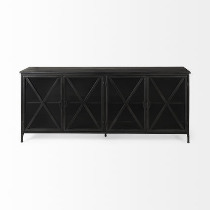 16" Black Iron Sideboard with Four Glass Doors