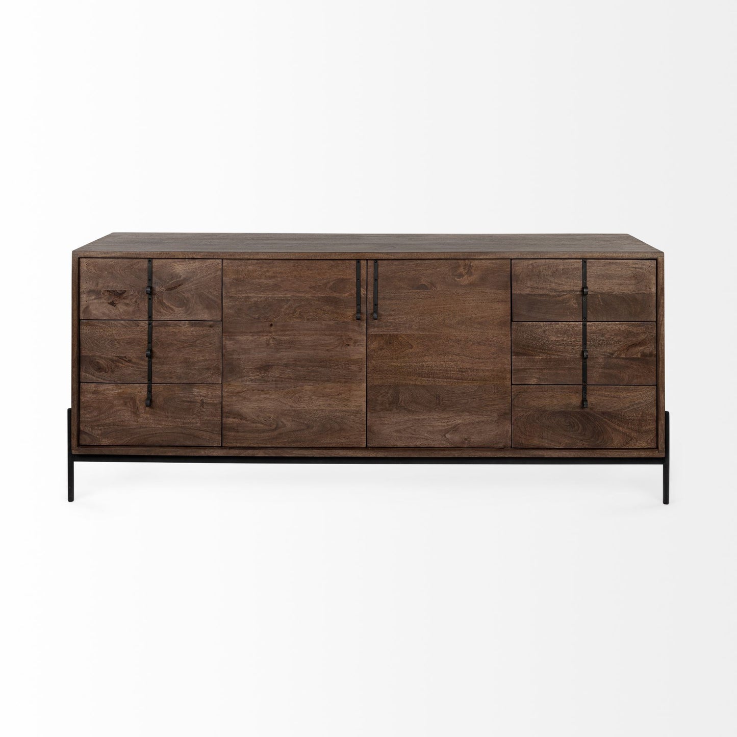 72" Brown Solid Wood Six Drawer Sideboard with Two Doors