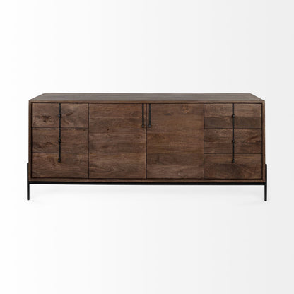 72" Brown Solid Wood Six Drawer Sideboard with Two Doors