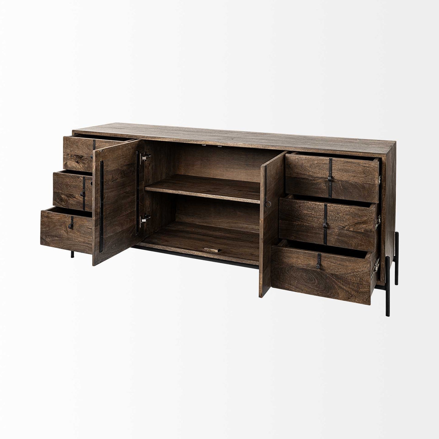 72" Brown Solid Wood Six Drawer Sideboard with Two Doors