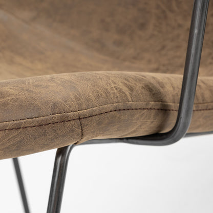 Brown And Black Upholstered Faux Leather Dining Arm Chair