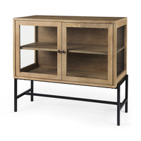 36" Natural Solid Wood Sideboard with Two Glass Doors