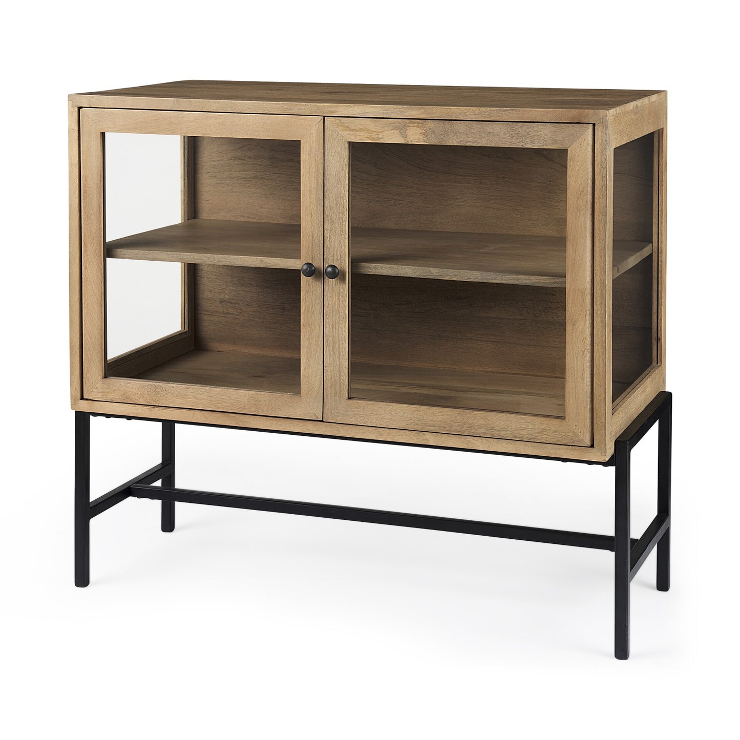 36" Natural Solid Wood Sideboard with Two Glass Doors