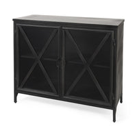 40" Black Iron Sideboard with Two Glass Doors