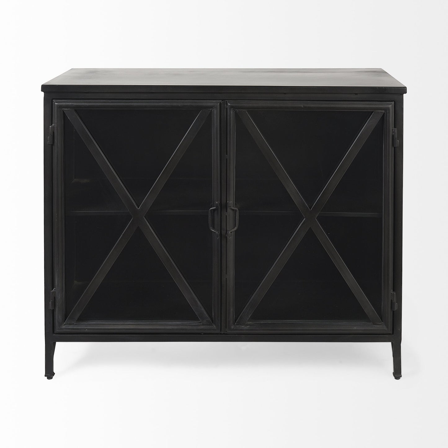 40" Black Iron Sideboard with Two Glass Doors