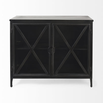 40" Black Iron Sideboard with Two Glass Doors