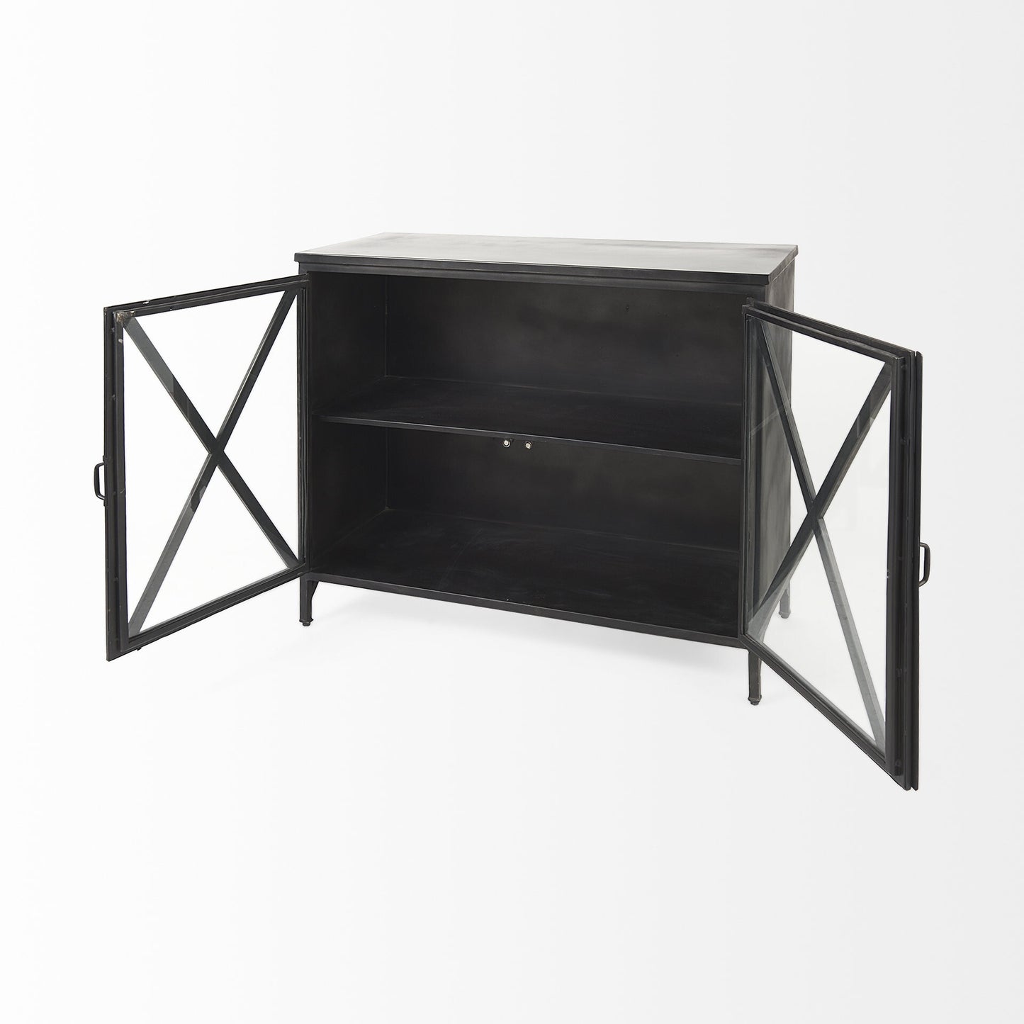 40" Black Iron Sideboard with Two Glass Doors