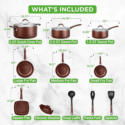 20 Piece Professional Home Kitchen Cookware and Bakeware, Pots and Pans Set Non Stick Kitchenware, Cool-Touch Handles, Safe