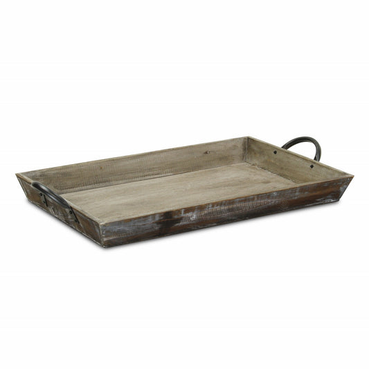 19" Brown Aluminum Indoor Outdoor Tray With Handles