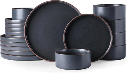 Ceramic Dinnerware Sets of 6, High Edge Stoneware Plates and Bowls Set, Chip and Crack Resistant |