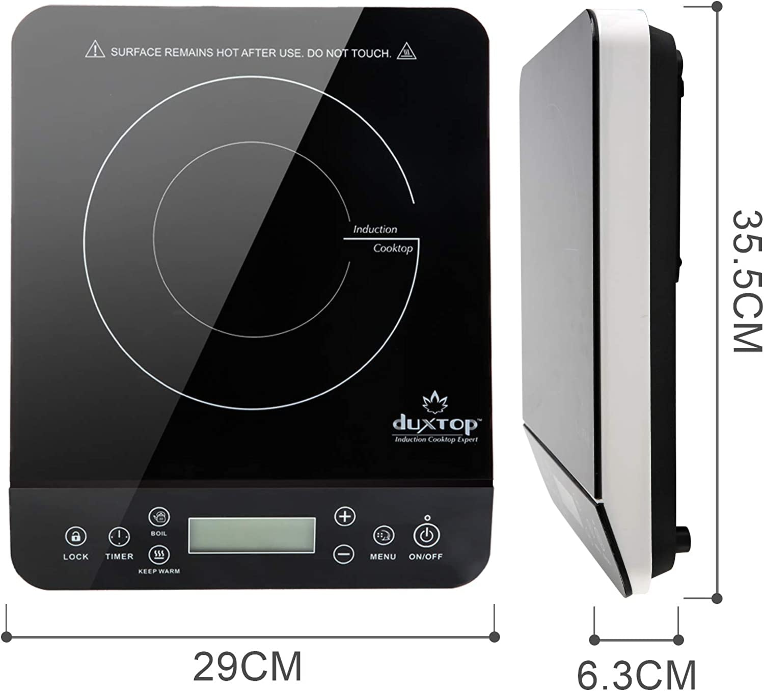 Duxtop 1800W Portable Induction Cooktop with LCD Touch Control - Elegant Black Countertop Burner Model 9610LS BT-200DZ