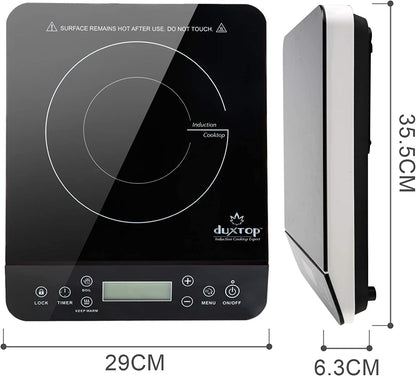 Duxtop 1800W Portable Induction Cooktop with LCD Touch Control - Elegant Black Countertop Burner Model 9610LS BT-200DZ