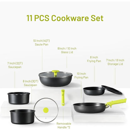 2025 NEW CAROTE Pots and Pans Set Non Stick, Cookware Sets, 11pcs Kitchen Set, Oven/Fridge Safe, Space Saving Pots Set