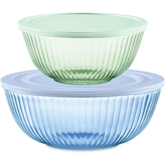 4-Piece Sculpted Tinted Mixing Bowl Set with Lids for Enhanced Kitchen Efficiency