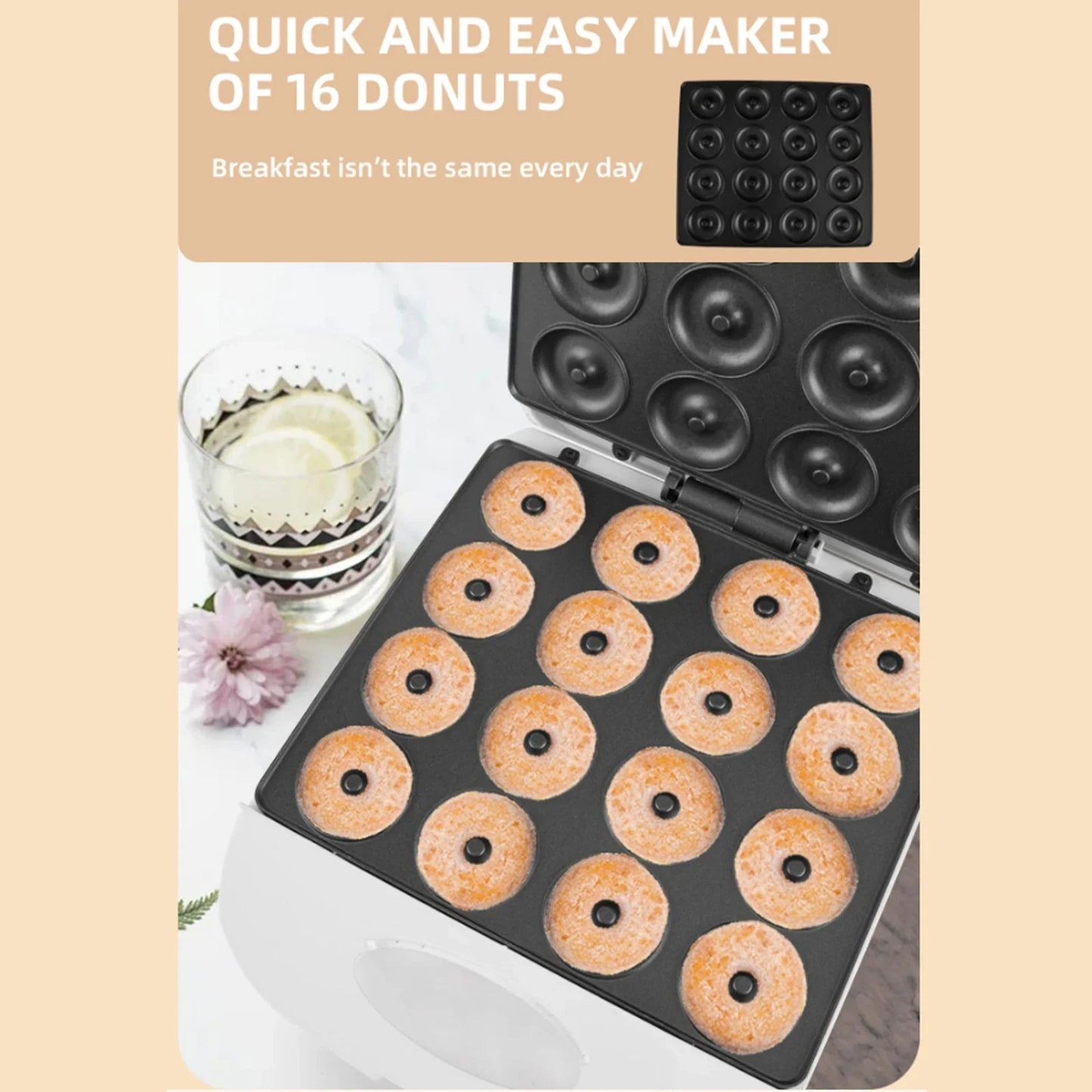 110-220V Donut Maker Non Stick Coating Kitchen Donut Maker 16 Holes Electric Baking Machine for Breakfast Bread Bakeware Sets