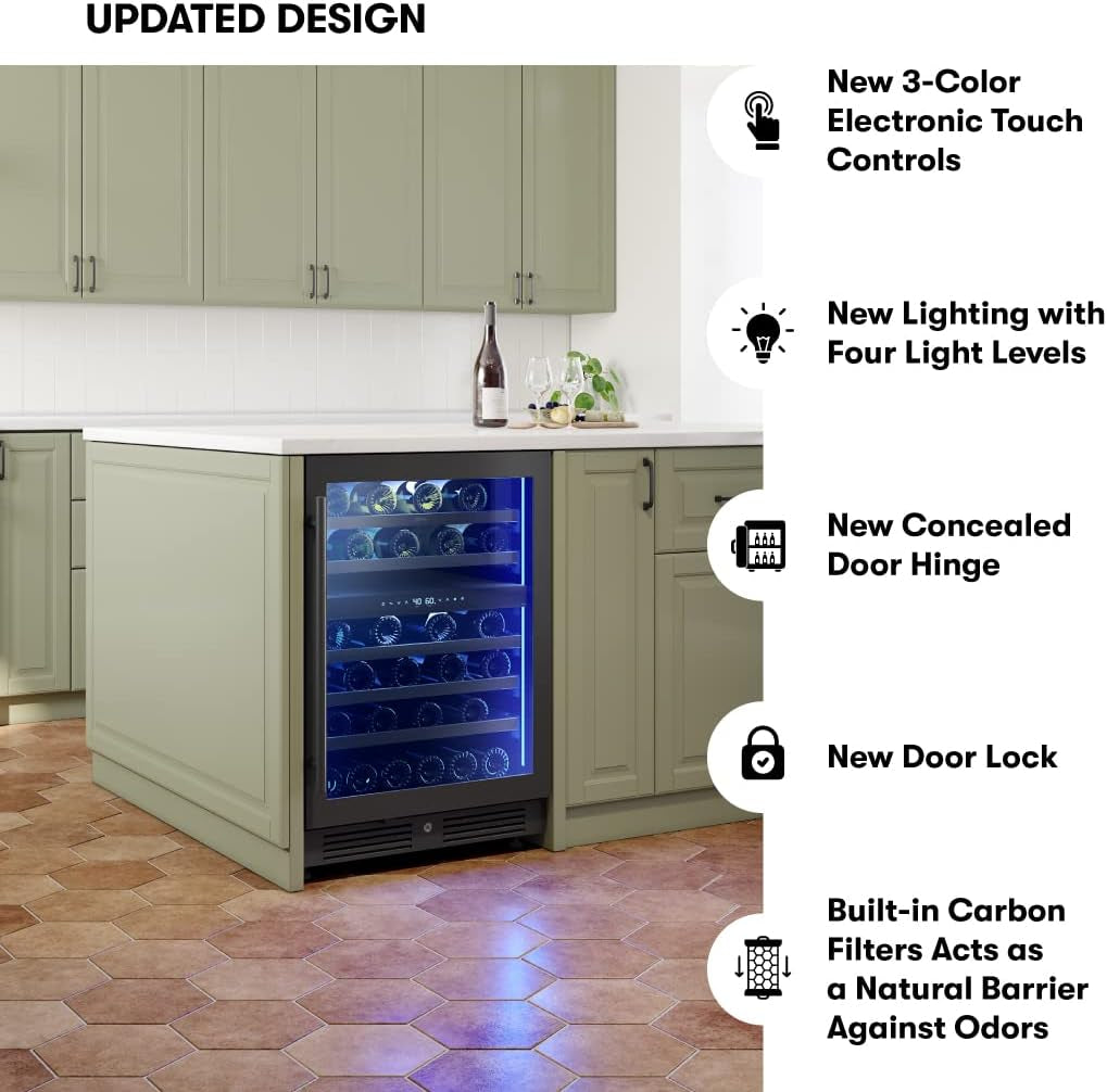 Zephyr Presrv 24" Dual Zone Wine Fridge - Stylish Mini Cooler for 45 Bottles, Perfect for Home Bar and Countertop Use, Freestanding with Elegant Glass Door
