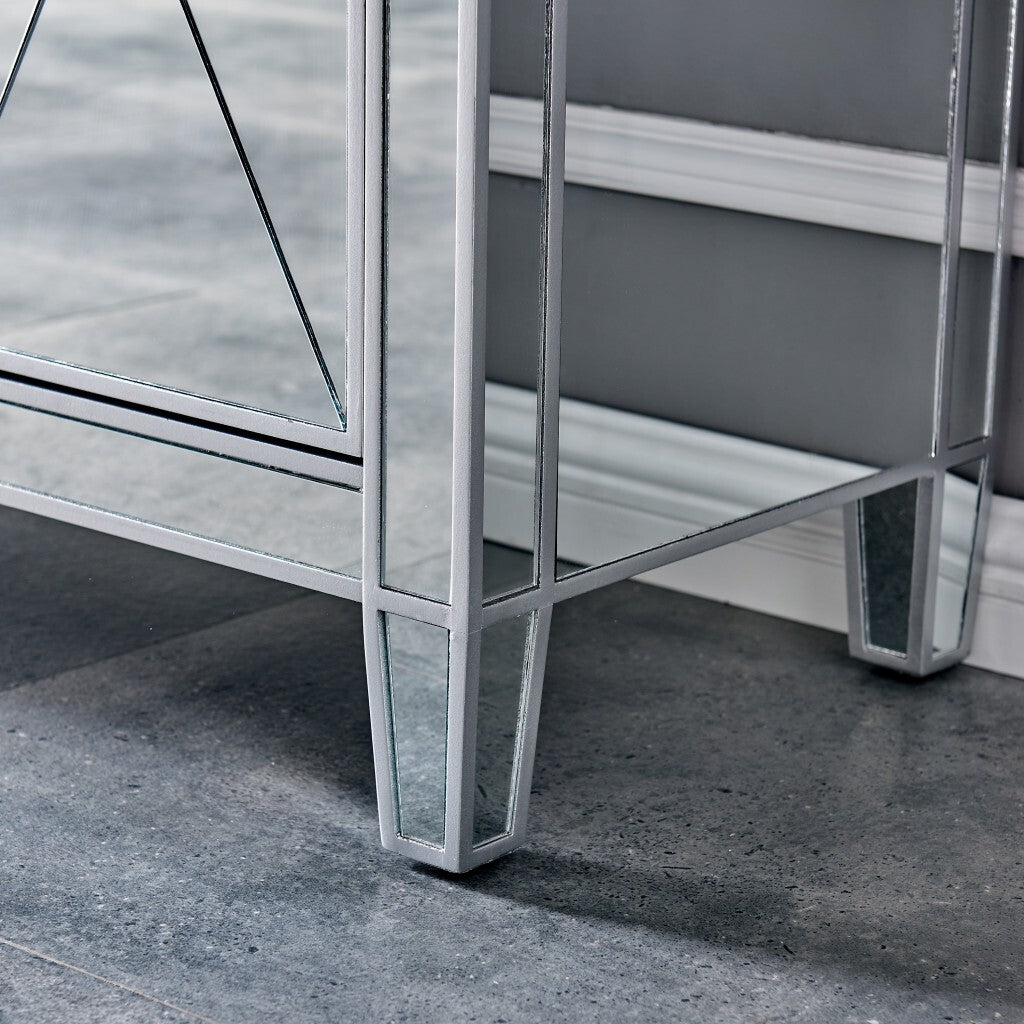 40" Silver Glass Three Drawer Sideboard with Three Doors