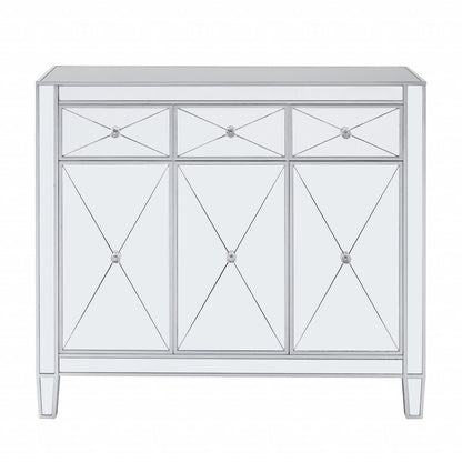 40" Silver Glass Three Drawer Sideboard with Three Doors