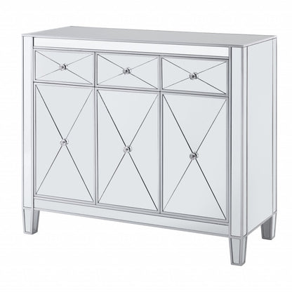 40" Silver Glass Three Drawer Sideboard with Three Doors