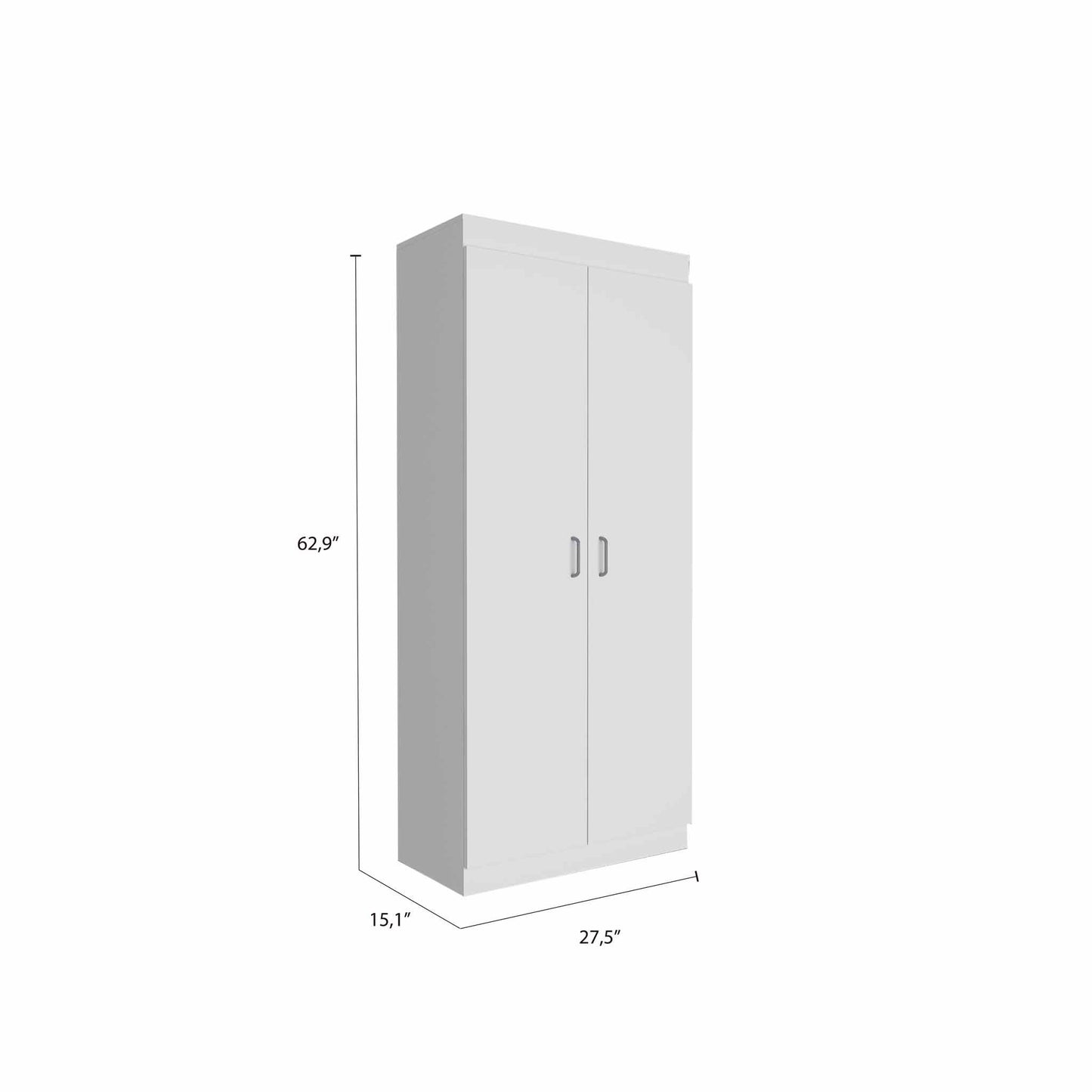 63" Classic White Pantry Cabinet with Two Full Size Doors