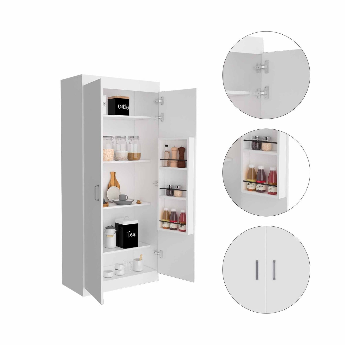 63" Classic White Pantry Cabinet with Two Full Size Doors