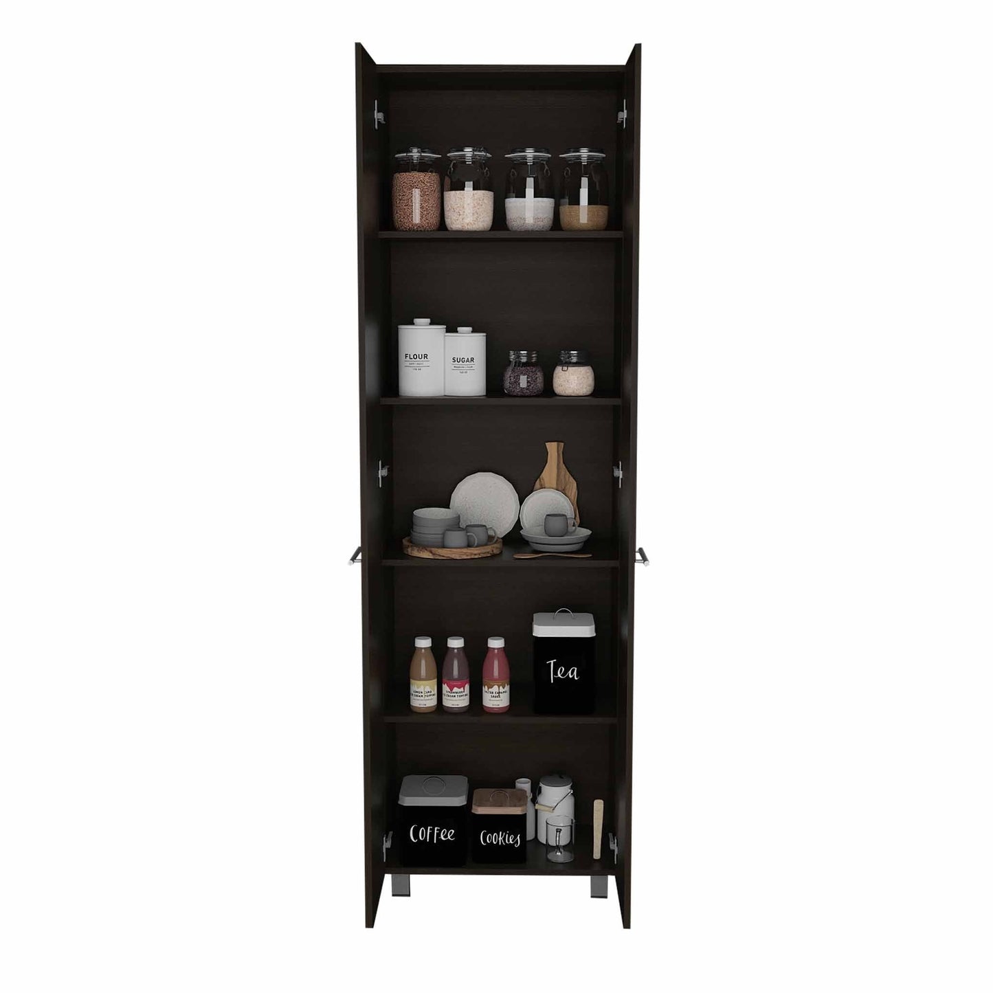 79" Modern Black Pantry Cabinet with Two Doors and Five Shelves