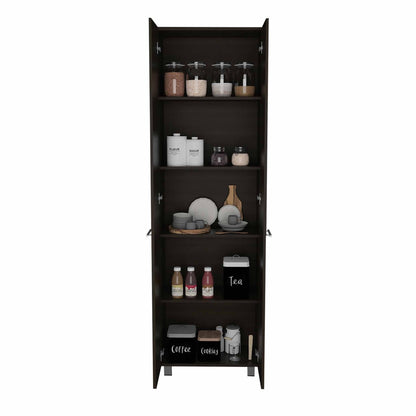 79" Modern Black Pantry Cabinet with Two Doors and Five Shelves
