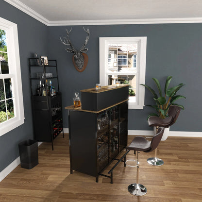 Stylish GDLF Mini Home Bar Cabinet with Storage & Footrest in Wood Gray