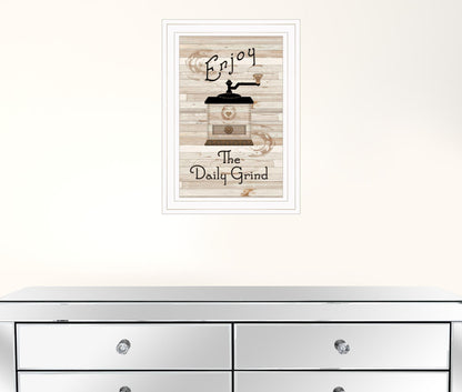 Enjoy the Daily Grind 1 White Framed Print Kitchen Wall Art
