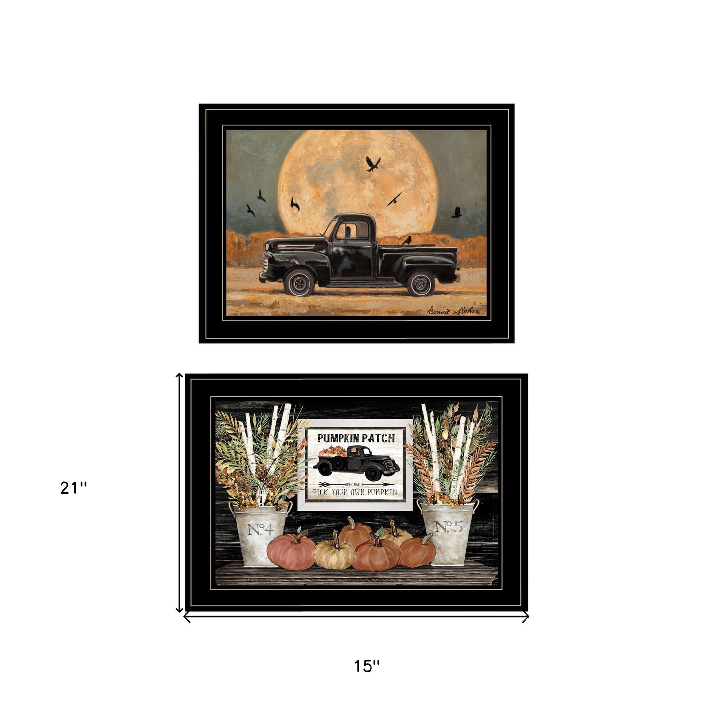 Set Of Two Harvest Moon 2 Black Framed Print Kitchen Wall Art