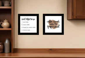 Set Of Two Coffee and Friends Recipe Black Framed Print Kitchen Wall Art