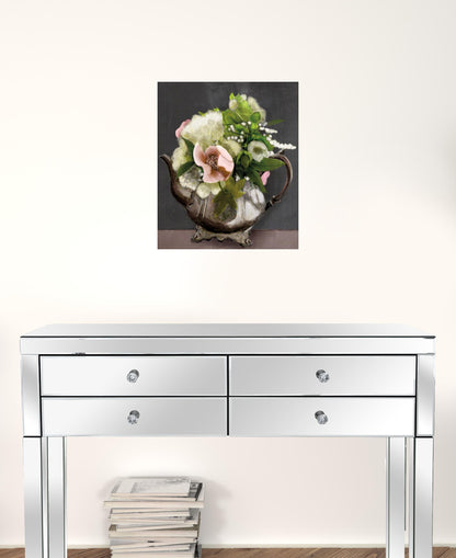Vintage Floral Tea Pot 2 Black Framed Print Kitchen Wall Art