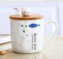 Style: 4 - Japanese creative cutemark ceramic cup cartoon with spoon with lid breakfast couple milk cup coffee cup