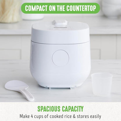 4-Cup Digital Rice Cooker with Removable Ceramic Pot - PFAS & PFOA-Free, Dishwasher Safe, Healthy Cooking for Oats and Grains, Auto Presets, Touch Screen, Delay Function, Keep Warm Feature, Includes Paddle, White