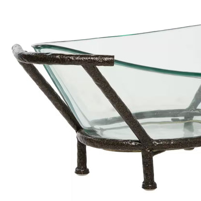 Clear Kitchen Decorative Serving Bowl with Brown Metal Base